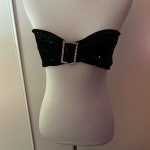 NastyGal Black glitter Bandeau Crop top Sz 0 US